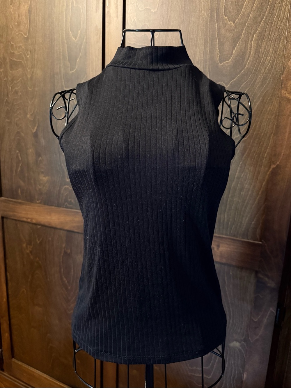 One Step Ahead Black Ribbed Mock Neck Tank